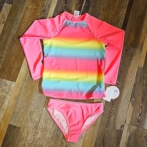 Shelloha Pink Multi Two Piece Swimwear Girls Size 10 Bottoms and Rash Guard Top